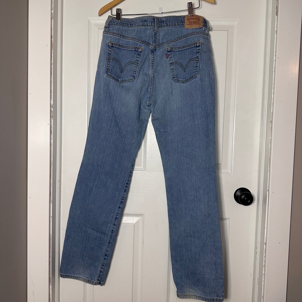 Levis 505‎ Nouveau Low Straight Jeans Medium Wash Blue Denim Size 12M 34x30 - Picture 6 of 8